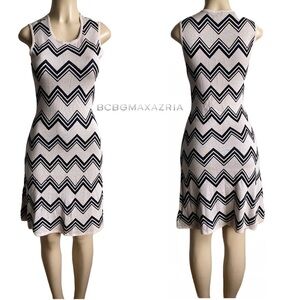 BCBGMAXAZRIA SILK Cotton A-Line Fit & Flare Sweater Dress Sleeveless Tan Black S